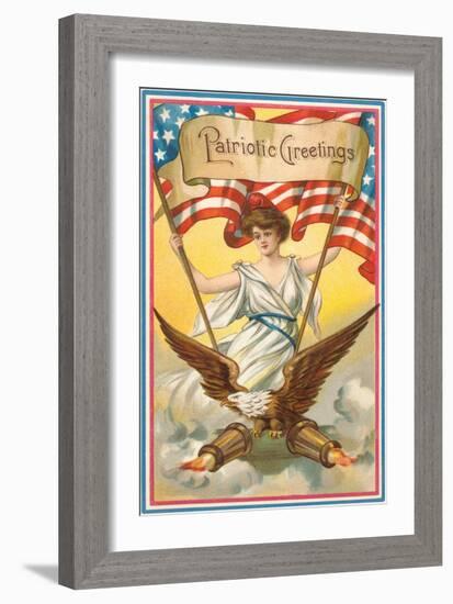 Patriotic Greetings, Columbia and Eagle-null-Framed Premium Giclee Print