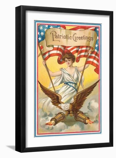 Patriotic Greetings, Columbia and Eagle-null-Framed Premium Giclee Print