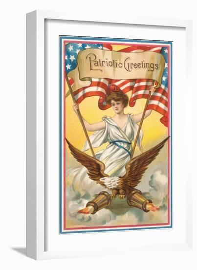 Patriotic Greetings, Columbia and Eagle-null-Framed Premium Giclee Print