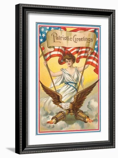 Patriotic Greetings, Columbia and Eagle-null-Framed Premium Giclee Print