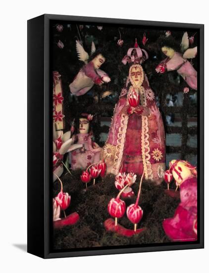 Patron Saint the Virgin of Solitude, Carved Radishes at the Noche de los Rabanos Festival, Mexico-Judith Haden-Framed Premier Image Canvas