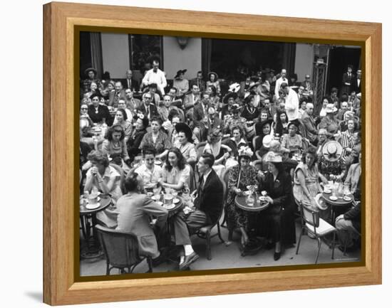Patrons of a Sidewalk Cafe at Corner of Rond Point de Champs Elysees and Avenue Matignon-Yale Joel-Framed Premier Image Canvas