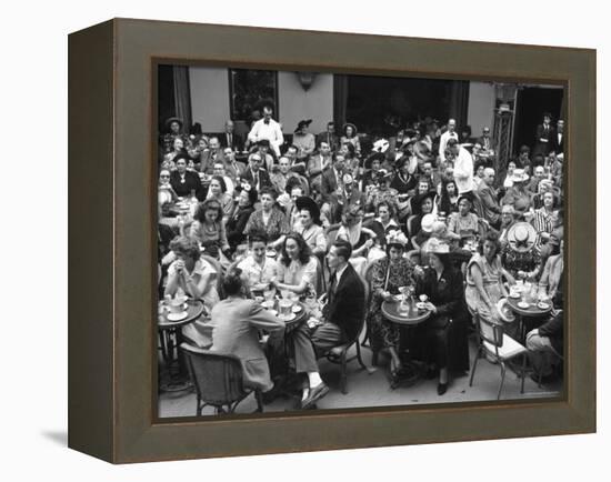 Patrons of a Sidewalk Cafe at Corner of Rond Point de Champs Elysees and Avenue Matignon-Yale Joel-Framed Premier Image Canvas