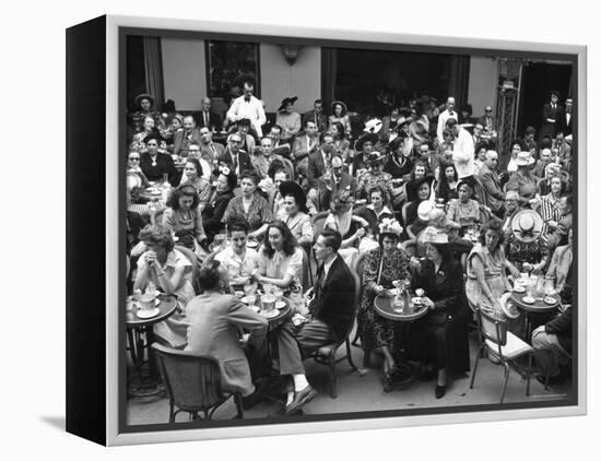 Patrons of a Sidewalk Cafe at Corner of Rond Point de Champs Elysees and Avenue Matignon-Yale Joel-Framed Premier Image Canvas