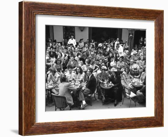 Patrons of a Sidewalk Cafe at Corner of Rond Point de Champs Elysees and Avenue Matignon-Yale Joel-Framed Photographic Print