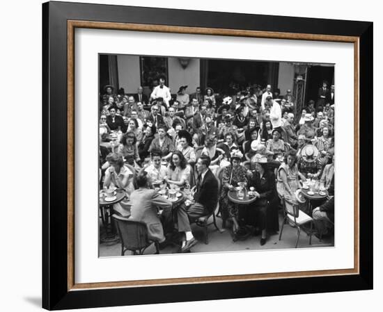 Patrons of a Sidewalk Cafe at Corner of Rond Point de Champs Elysees and Avenue Matignon-Yale Joel-Framed Photographic Print