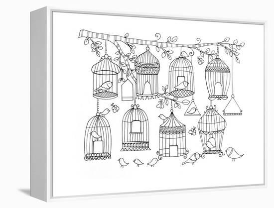 Pattern Birdcages-Neeti Goswami-Framed Stretched Canvas