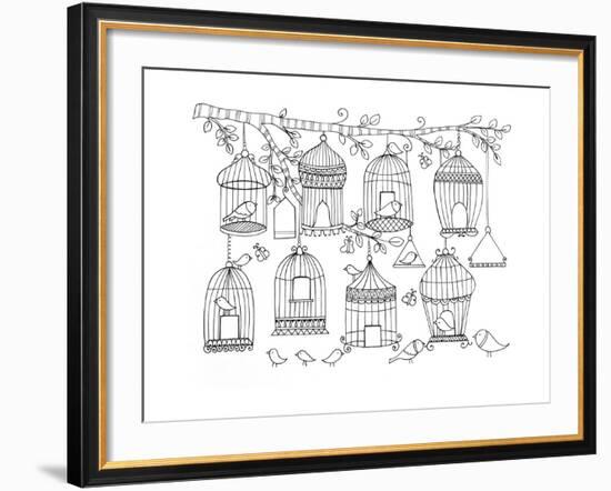 Pattern Birdcages-Neeti Goswami-Framed Art Print