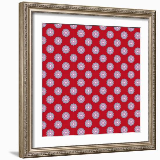 Pattern Blue Rosette on Wine Red-Effie Zafiropoulou-Framed Giclee Print