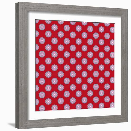 Pattern Blue Rosette on Wine Red-Effie Zafiropoulou-Framed Giclee Print