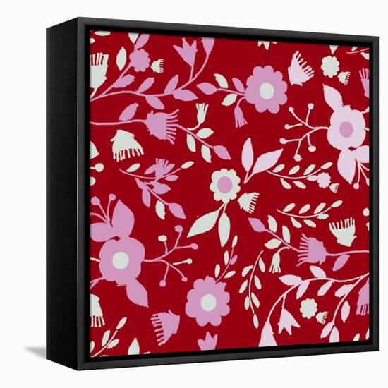 Pattern Branches on Red Background-Effie Zafiropoulou-Framed Premier Image Canvas