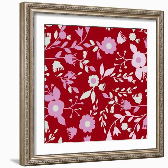 Pattern Branches on Red Background-Effie Zafiropoulou-Framed Giclee Print