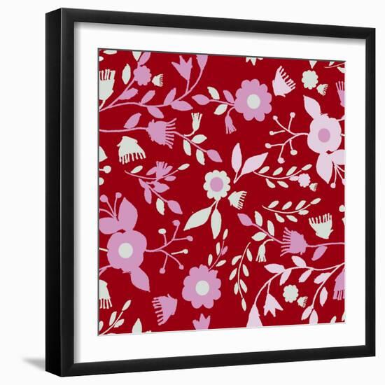 Pattern Branches on Red Background-Effie Zafiropoulou-Framed Giclee Print
