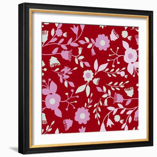 Pattern Branches on Red Background-Effie Zafiropoulou-Framed Giclee Print