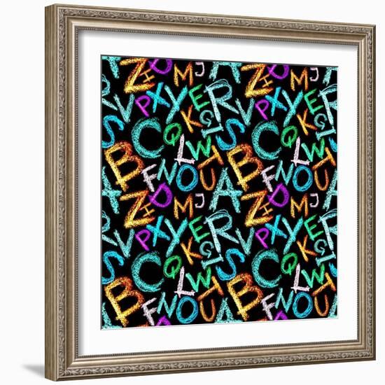 Pattern - Crayon Alphabet over White Background-Zoom-zoom-Framed Art Print