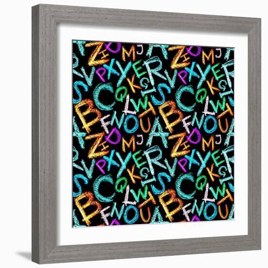 Pattern - Crayon Alphabet over White Background-Zoom-zoom-Framed Art Print