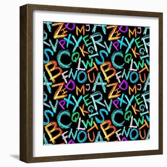 Pattern - Crayon Alphabet over White Background-Zoom-zoom-Framed Art Print