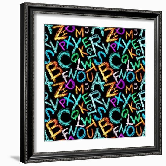 Pattern - Crayon Alphabet over White Background-Zoom-zoom-Framed Art Print