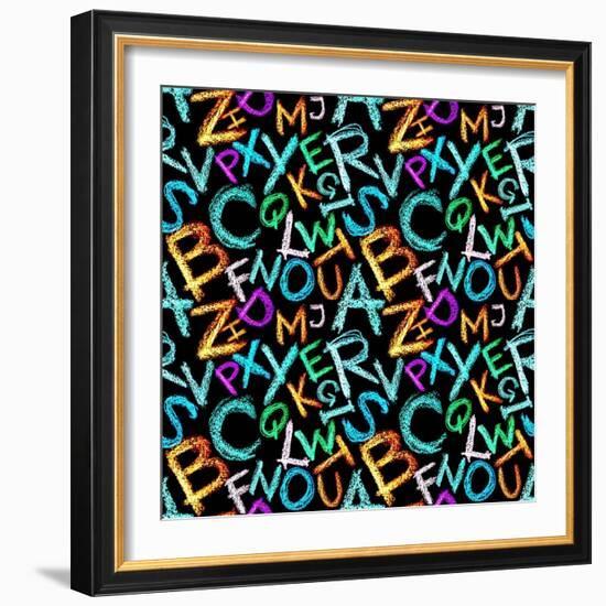 Pattern - Crayon Alphabet over White Background-Zoom-zoom-Framed Art Print