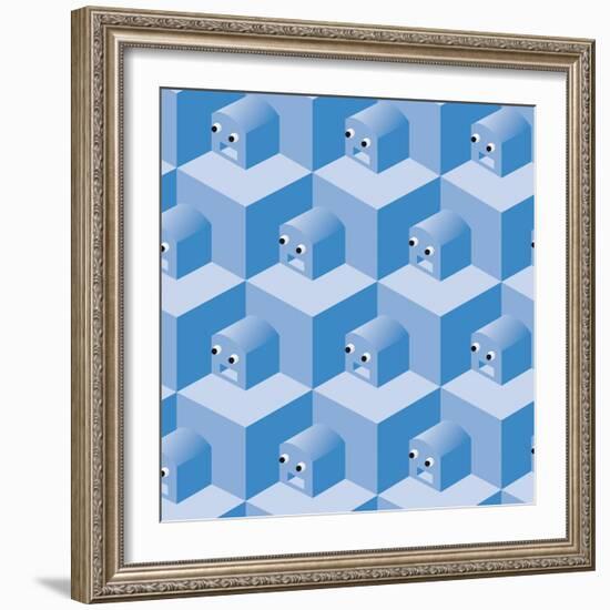 Pattern Cubes Robot-robodread-Framed Art Print