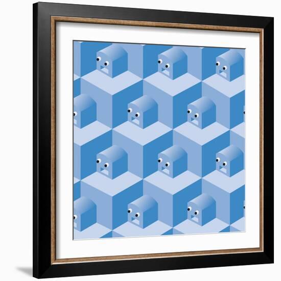 Pattern Cubes Robot-robodread-Framed Art Print