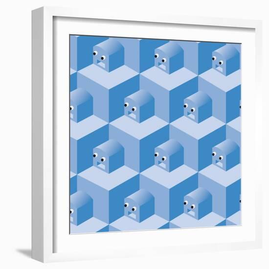 Pattern Cubes Robot-robodread-Framed Art Print