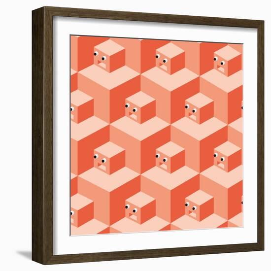 Pattern Cubes Robot-robodread-Framed Art Print