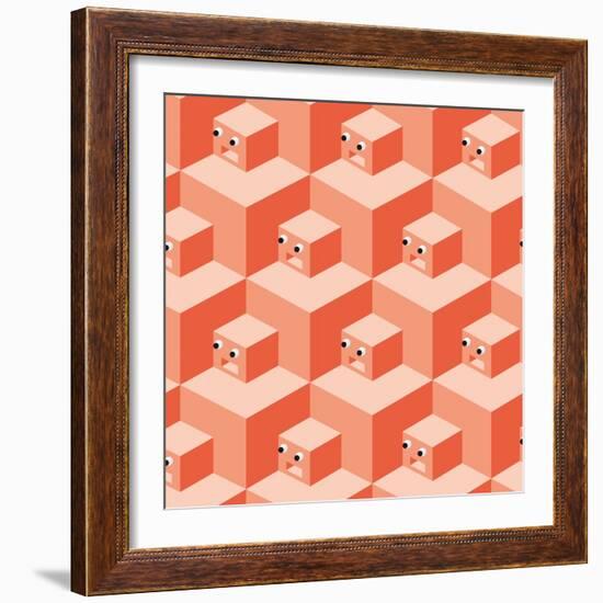 Pattern Cubes Robot-robodread-Framed Art Print