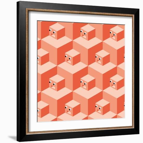 Pattern Cubes Robot-robodread-Framed Art Print