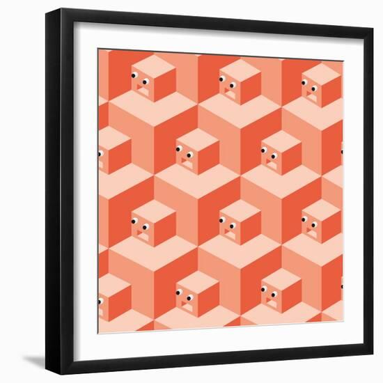 Pattern Cubes Robot-robodread-Framed Art Print