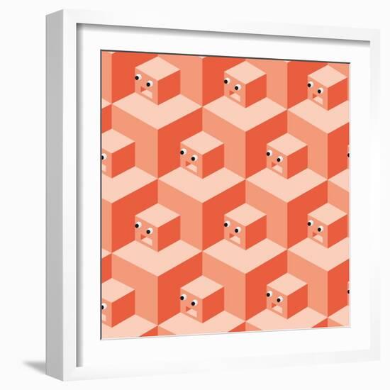 Pattern Cubes Robot-robodread-Framed Art Print