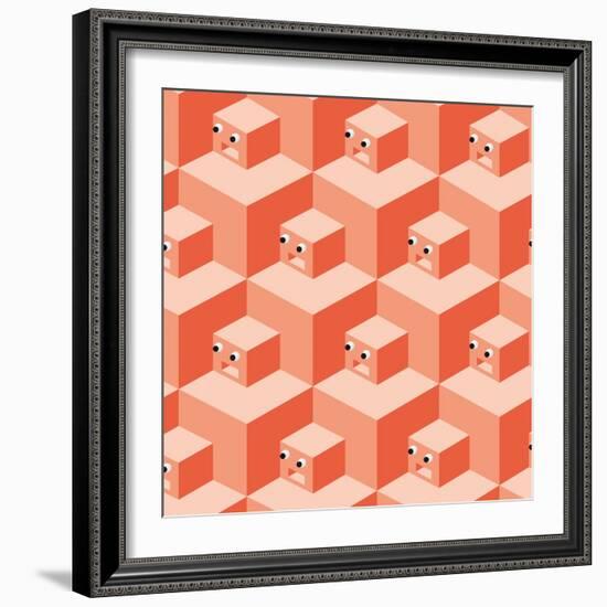 Pattern Cubes Robot-robodread-Framed Art Print