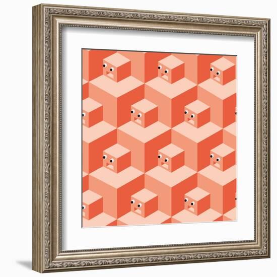 Pattern Cubes Robot-robodread-Framed Art Print