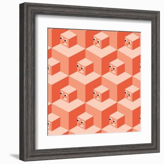 Pattern Cubes Robot-robodread-Framed Art Print