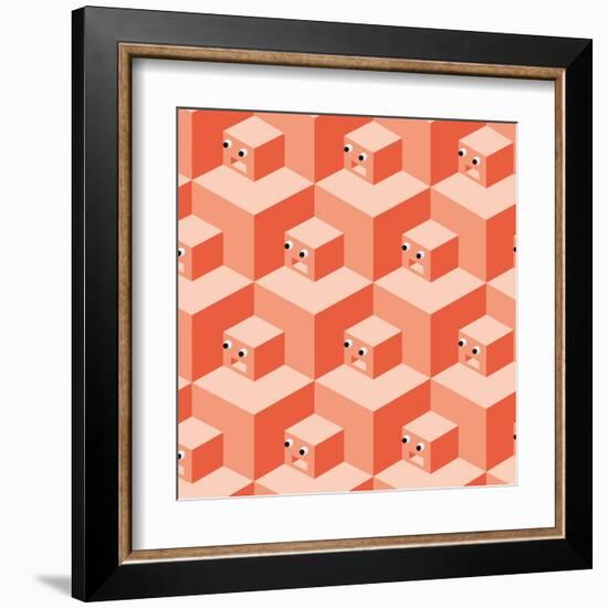 Pattern Cubes Robot-robodread-Framed Art Print