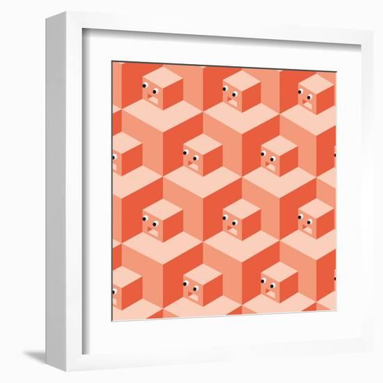 Pattern Cubes Robot-robodread-Framed Art Print