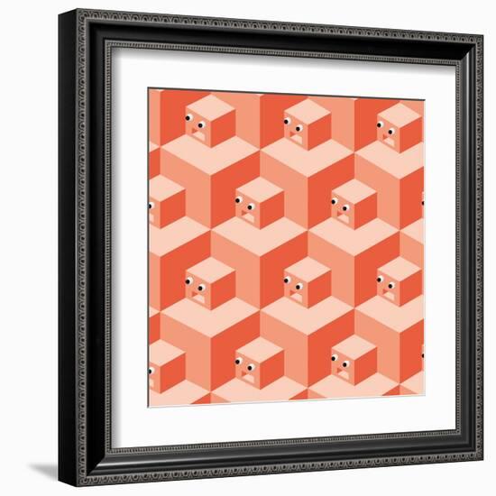 Pattern Cubes Robot-robodread-Framed Art Print