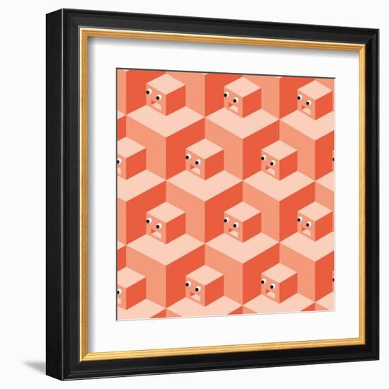 Pattern Cubes Robot-robodread-Framed Art Print