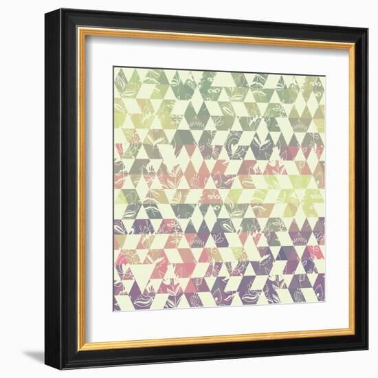 Pattern Geometric with Triangle and Plant Elements-Little_cuckoo-Framed Art Print