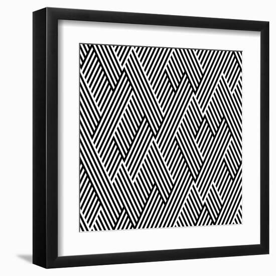 Pattern In Zigzag With Line Black And White-Lavanda-Framed Art Print