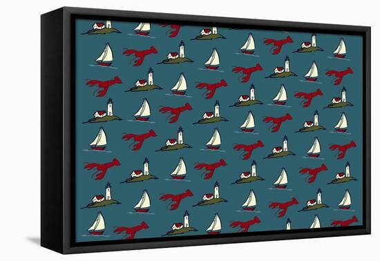 Pattern - Lobster, Lighthouse, Sailboat-Lantern Press-Framed Stretched Canvas