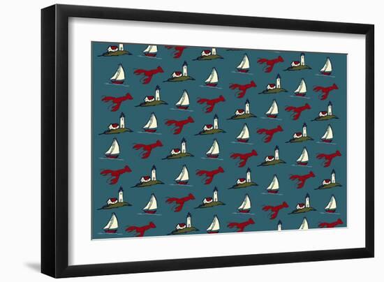 Pattern - Lobster, Lighthouse, Sailboat-Lantern Press-Framed Art Print