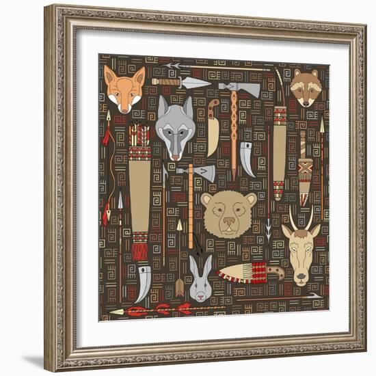 Pattern of Indian Hunting Tools-destra-Framed Art Print