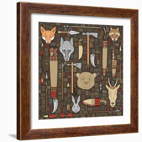 Pattern of Indian Hunting Tools-destra-Framed Art Print