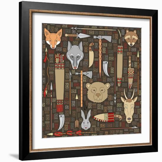 Pattern of Indian Hunting Tools-destra-Framed Art Print