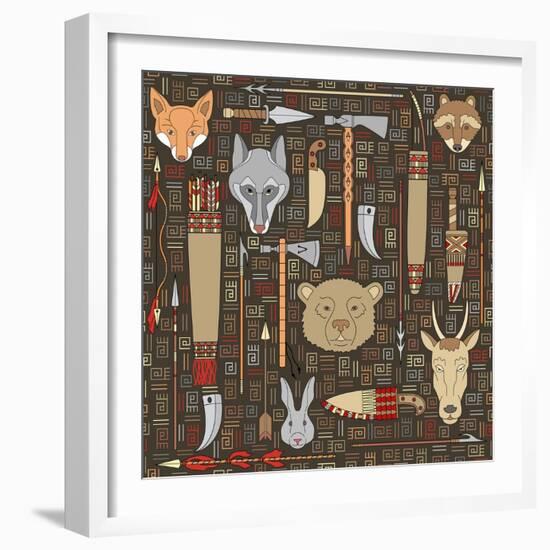 Pattern of Indian Hunting Tools-destra-Framed Art Print