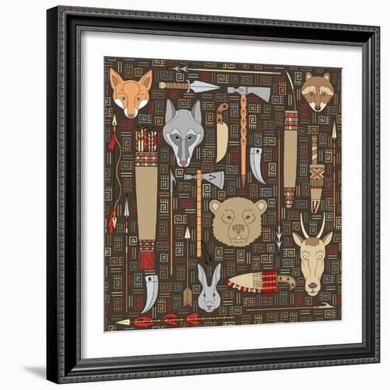 Pattern of Indian Hunting Tools-destra-Framed Art Print