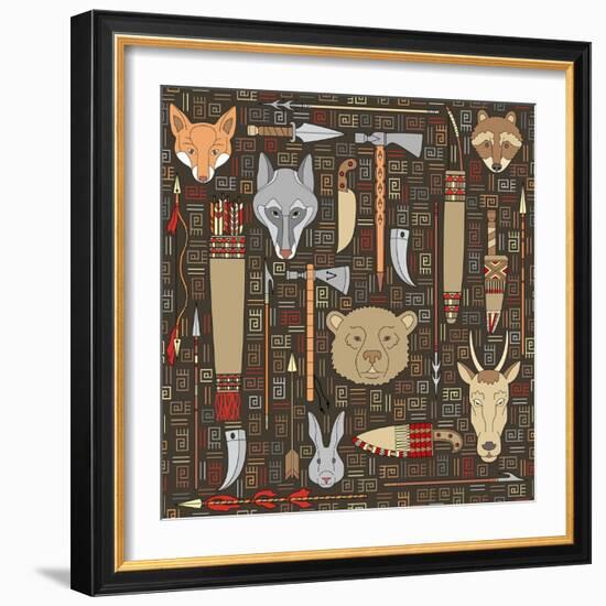 Pattern of Indian Hunting Tools-destra-Framed Art Print