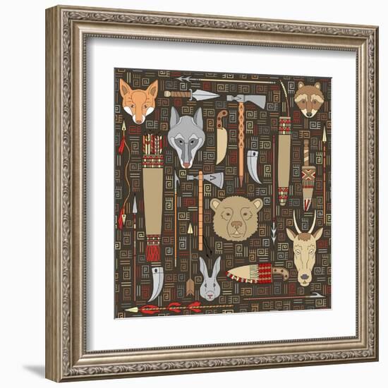 Pattern of Indian Hunting Tools-destra-Framed Art Print