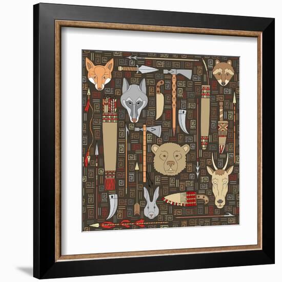 Pattern of Indian Hunting Tools-destra-Framed Art Print